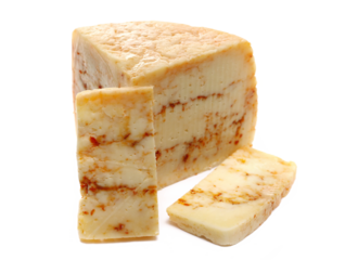 cheese with red crushed paprika isolated on white background