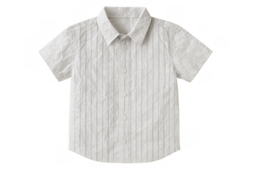 White striped seersucker short sleeve shirt button up, casual summer apparel, isolated on transparent background