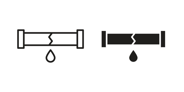 Broken pipe icons on white background. Line vector sign, symbol for web and mobile