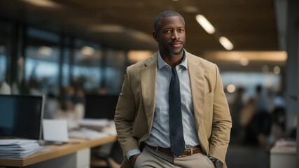 A CEO walking confidently through a bustling open office, greeting employees and checking in on projects — approachable leadership style, workplace culture building, and daily executive engagement.