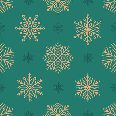 Seamless pattern with cute minimalist snowflakes. Gentle winter holiday design for Christmas, New Year. Perfect for banner, wallpaper, wrapping paper, background, card, poster. Vector illustration