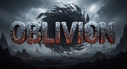 Oblivion Text Effect with Cracked and Fiery Letters on Dark Background.