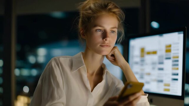 A UX researcher reviewing click-path sequences of app users displayed as illuminated heatmaps &mdash; digital behavior analysis, user journey mapping, and product optimization through data. cinematic