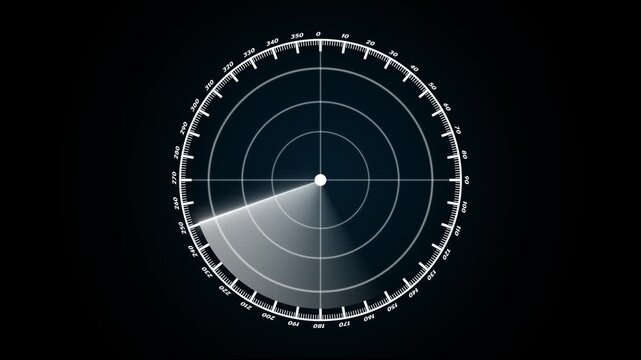 Radar scope projected across a world map with glowing city lights, emphasizing advanced global surveillance through a dynamic red targeting display