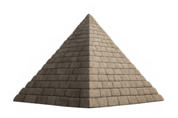 Stone pyramid structure with textured blocks offering a symbol of ancient history and enduring mystery, transparent background
