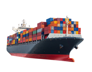 Large Cargo Ship Side View, Isolated on White Background 