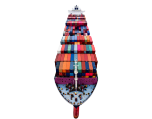 Top-Down Aerial View of Container Ship, Isolated PNG