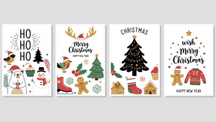 Christmas Greeting Cards with Festive Characters and Symbols holiday new year