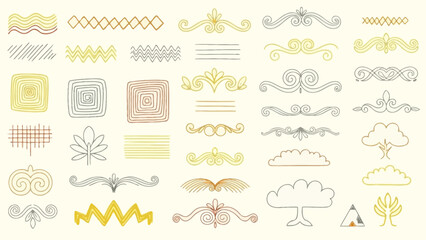 Collection of Hand Drawn Decorative Borders Ornaments Swirls and Geometric Shapes divider flourish