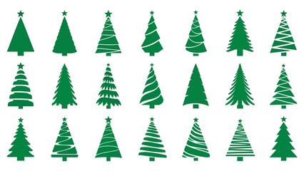 Set of Green Christmas Tree Icons in Various Styles and Designs holiday winter