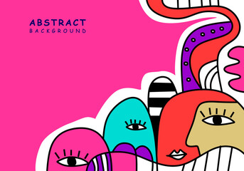 Abstract modern cubism illustration featuring colorful human faces