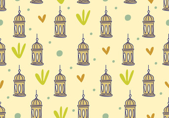 pattern featuring traditional golden Ramadan or Eid lanterns