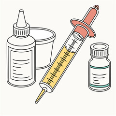 Medical treatment essentials syringe and medicine bottle for health and wellness product promotion or care campaign marketing