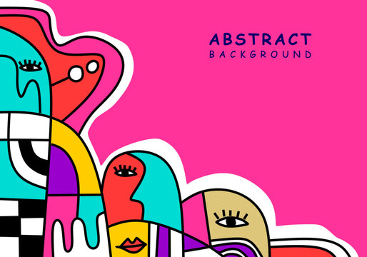 contemporary vector abstract portraits characterized by a fusion of Cubism, Pop Art