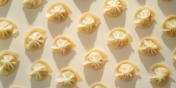 Plum Dumplings Flat Lay on Light Pastel Beige Background Overhead Shot