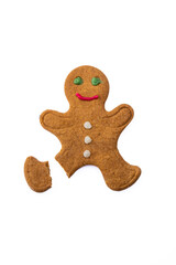 Delicious Christmas cookie. Gingerbread man cookie on white background
