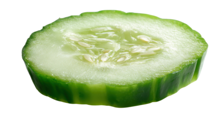 Green cucumber slice offering a healthy raw food ingredient, fresh vegetable for cooking, diet, and detox, on transparent background