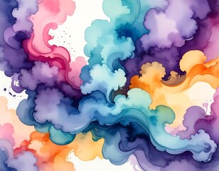 Watercolor abstract of swirling clouds in vibrant, cheerful colors