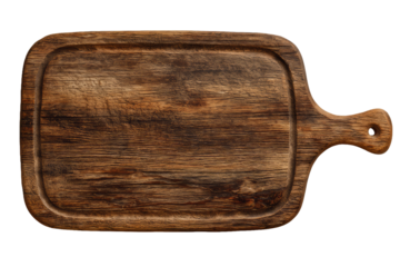 Prostokątna rustykalna drewniana deska z uchwytem do marketingu social media web i komercyjnego użytku kulinarnego