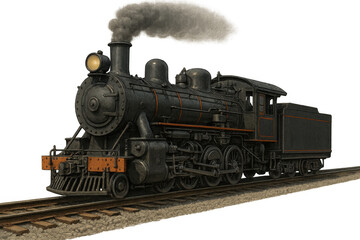 Fototapeta premium Vintage steam train puffing smoke, a historical railway transport engine representing industrial power and travel on tracks