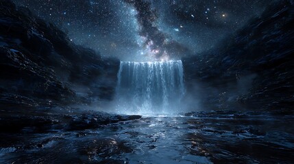 Obraz premium Stunning cosmic waterfall flows under a vibrant, star-filled night sky