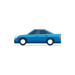 Obraz premium Flat Blue Car Illustration on White Background