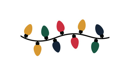 A string of colorful christmas lights in red yellow green and black illuminates a holiday celebration decoration