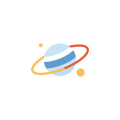 Fototapeta premium Minimalist Planet Icon with Rings and Orbits on White