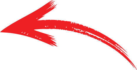 Fototapeta premium A red arrow marker is isolated on a transparent background, The arrow sign is drawn by hand with a marker, Marked arrow isolated on the background.