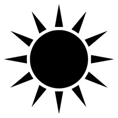 A black and white silhouette of a sun symbol, black, flat, icon, illustration, sun, against transparent background