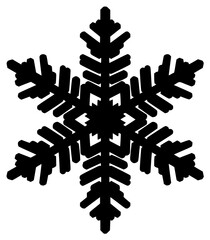 A black and white snowflake on a plain , black, icon, illustration, profile, snowflake, against transparent background