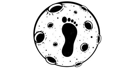 Lunar Surface Craters and Footprint Vector Silhouette