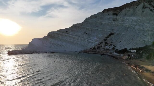 Amazing drone video of the Turkish Steps, Scala dei Turchi, a rocky cliff on the coast of Realmonte, near Porto Empedocle, southern Sicily, Italy