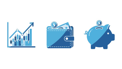 Financial concepts illustration with wallet bank and money bag icons