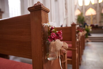 Flower Decoration on Church Pew
