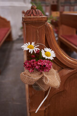Flower Decoration on Church Pew