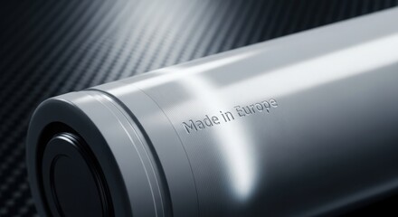 Macro Close-up of Lithium-Ion Battery Module Laser-Etched 'Made in Europe'