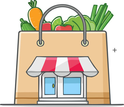 shopping bag with vegetables and fruits,sebze  seti ve market simgesi 