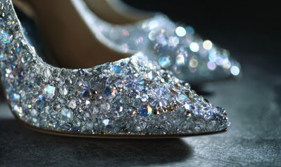 Two silver shoes with glittery decorations