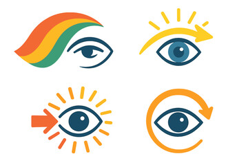 Visual Guides Icons. Icons for: a colorful sweep guiding a calm gaze, a radiant curve directing a clear view, a patterned flare