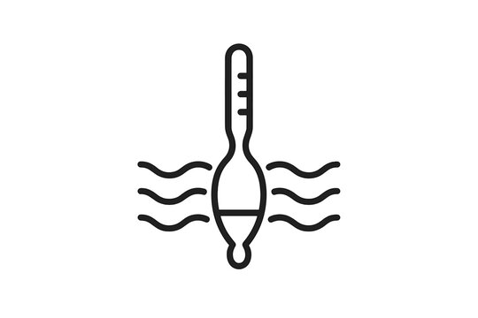 Hydrometer Wave Dance. Line style icon of a hydrometer creating wave patterns in liquid, representing proofing hydrometer dance,