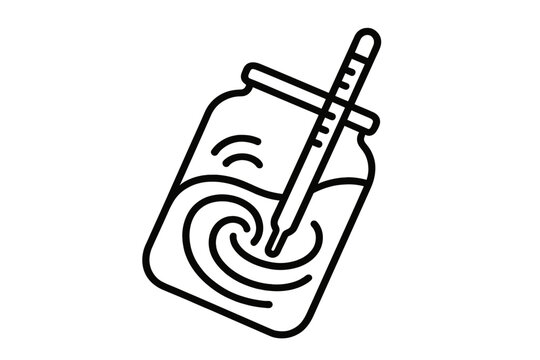 Hydrometer Dance Icon. Line style icon of a hydrometer in a tilted jar with swirling liquid, representing proofing hydrometer