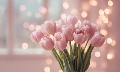 Obraz premium A bouquet of pink tulips in a vase