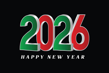 3D Red and Green 2026 Happy New Year Typography on Black Background