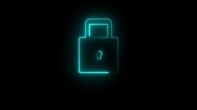 Glowing neon color animation lock icon protection safety security privacy password circle closed animated sign symbol .Glowing neon color animation lock icon protection safety security privacy.4K