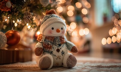 A snowman is sitting on a table