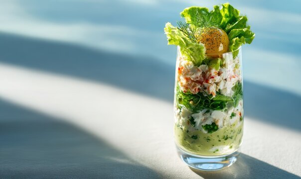 A glass filled with a green salad - Powered by Adobe