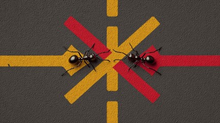 Ants Crossing Colorful Paths Show Cooperation and Collective Values During Their Daily Activities in a Vibrant Environment