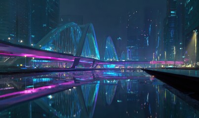 Fototapeta premium A city with a bridge and a river