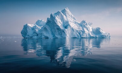 A large ice block is floating in the ocean